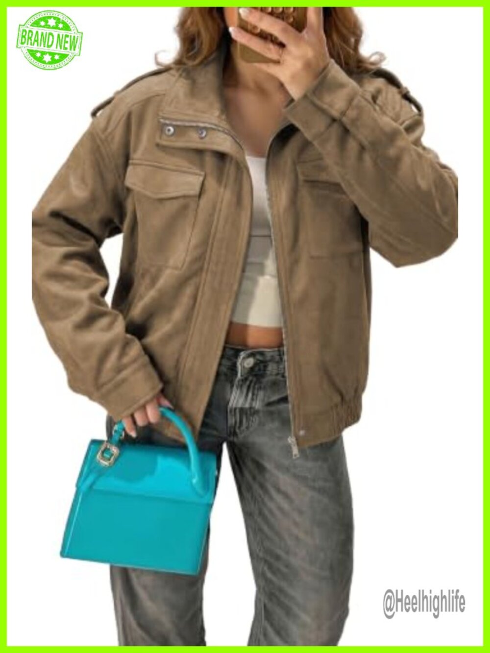 Faux Suede Cropped Bomber Jacket Long Sleeve Zip Up Women's Fall Coat